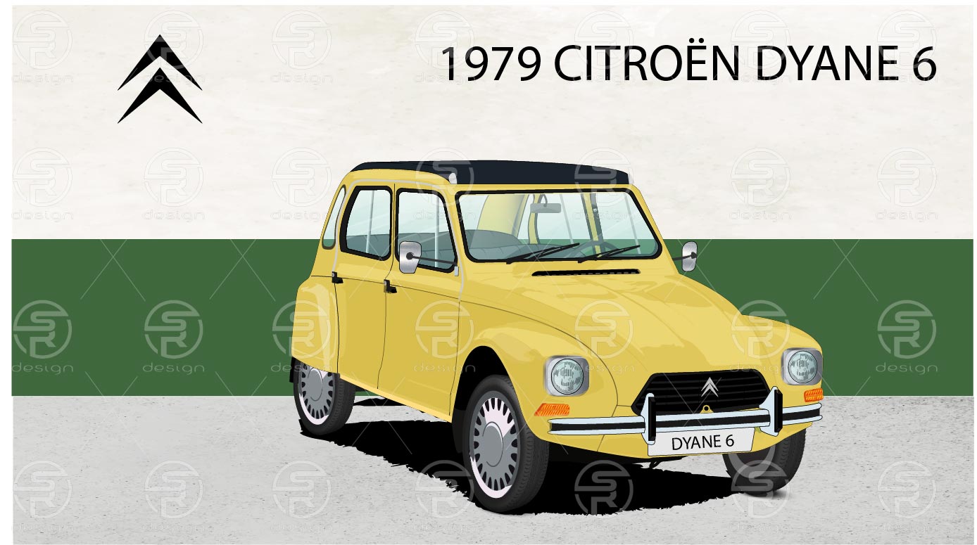 Autó illusztráció (Citroen Dyane 6)